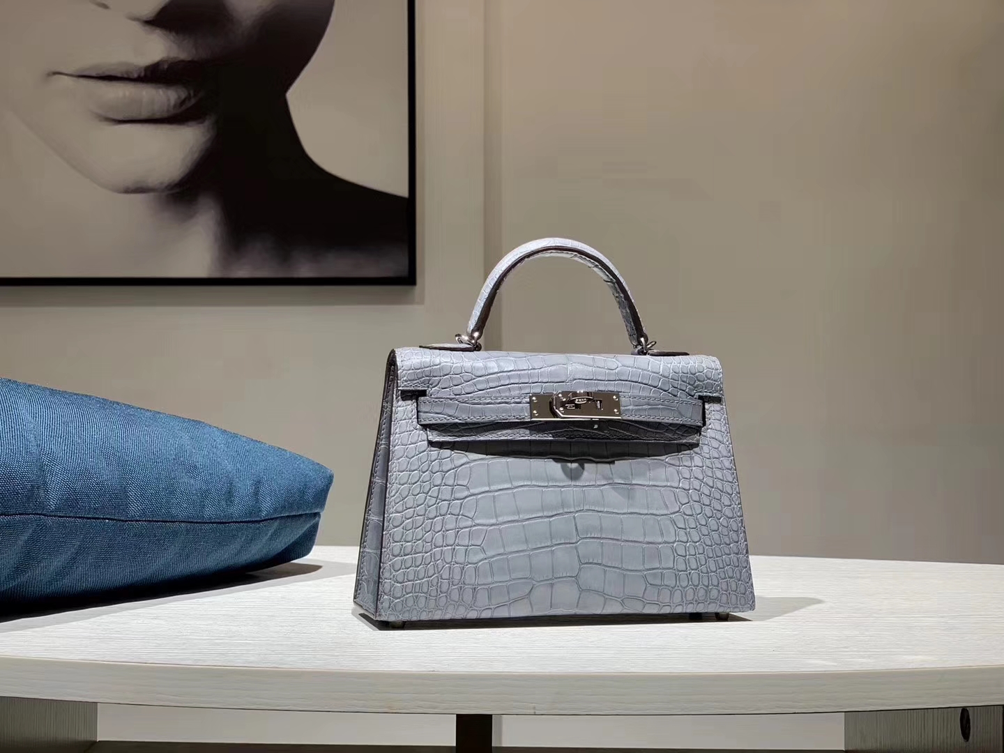 HERMES mini kelly二代 鳄鱼皮 亚麻兰 现货