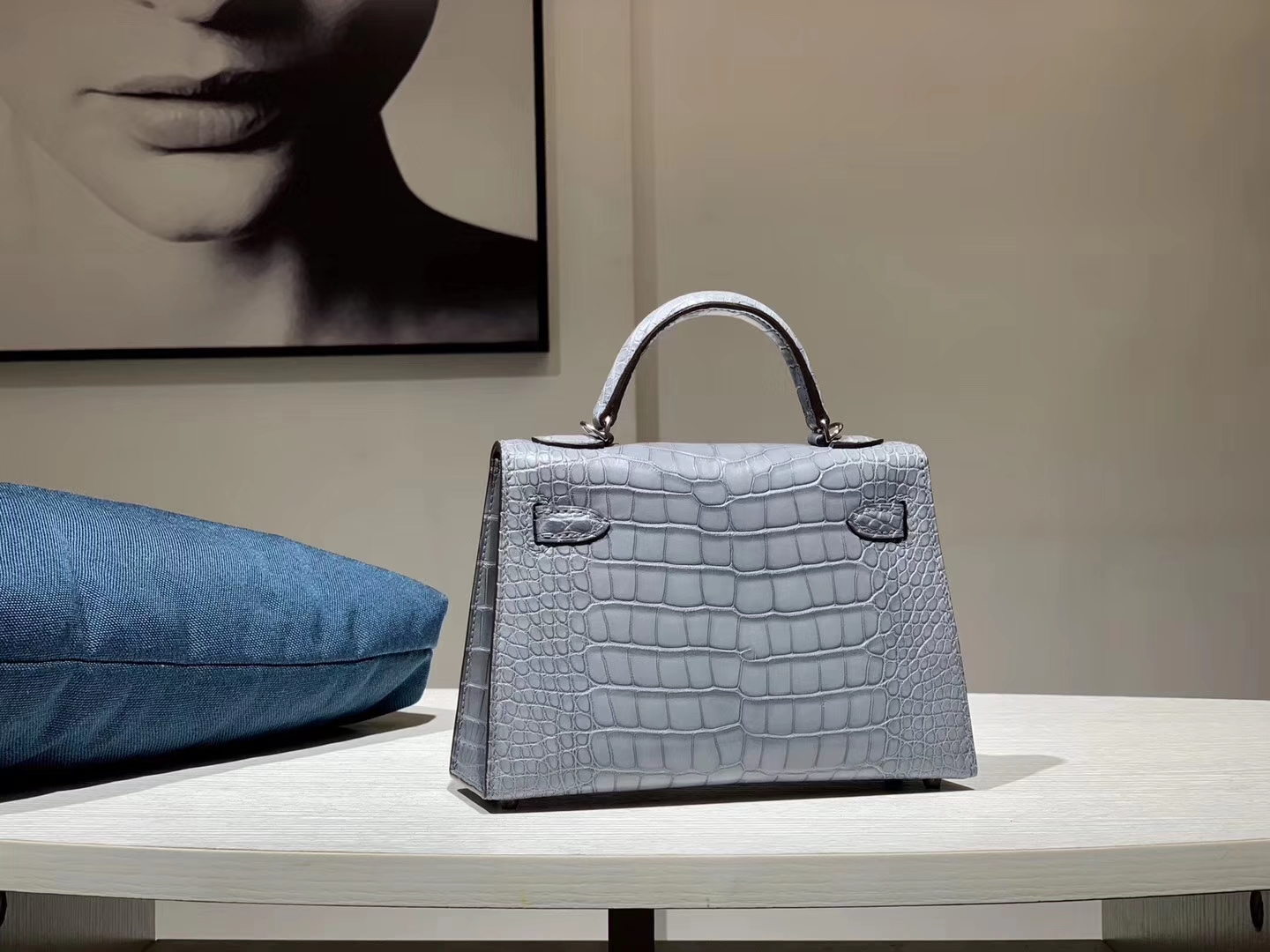 HERMES mini kelly二代 鳄鱼皮 亚麻兰 现货