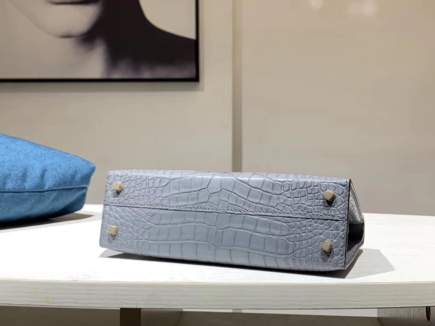 HERMES mini kelly二代 鳄鱼皮 亚麻兰 现货