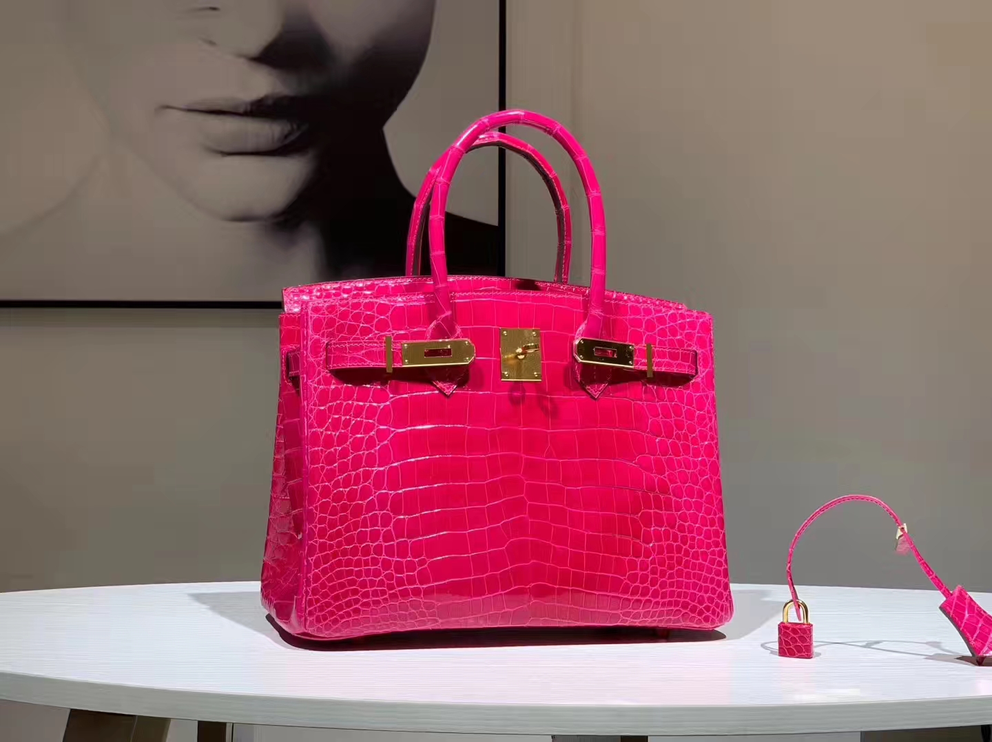 HERMES birkin 30cm 鳄鱼皮 玫红 现货