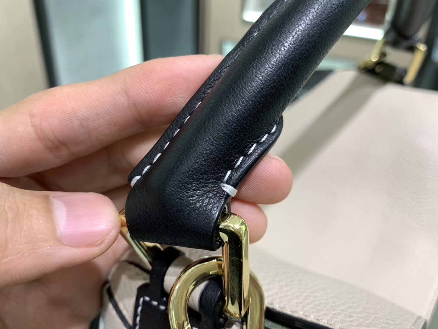 Loewe puzzle系列复古牛皮 几何图案拼色 中号
