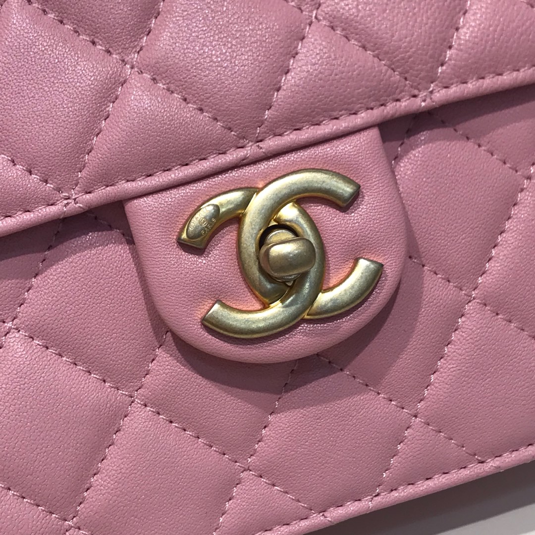 Chanel 香奈儿 新款链条珍珠包小号 进口小羊皮 粉色 沙金