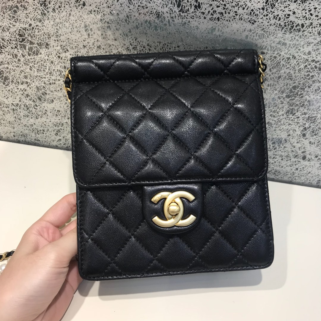 Chanel 香奈儿 新款链条珍珠包小号 进口小羊皮 黑色 沙金