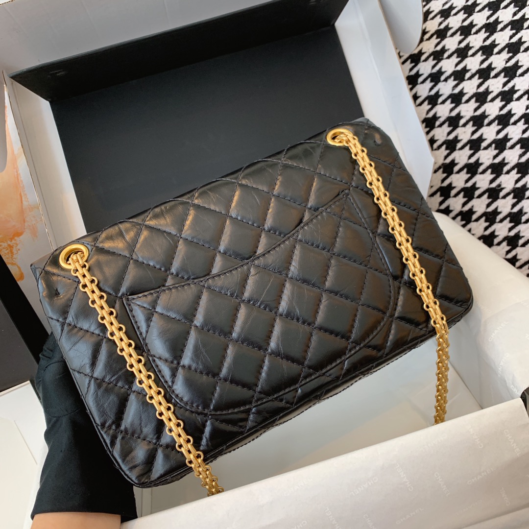 Chanel 香奈儿 复刻2.55 渠道代购版本 28cm 原厂皮 黑色 磨砂金扣