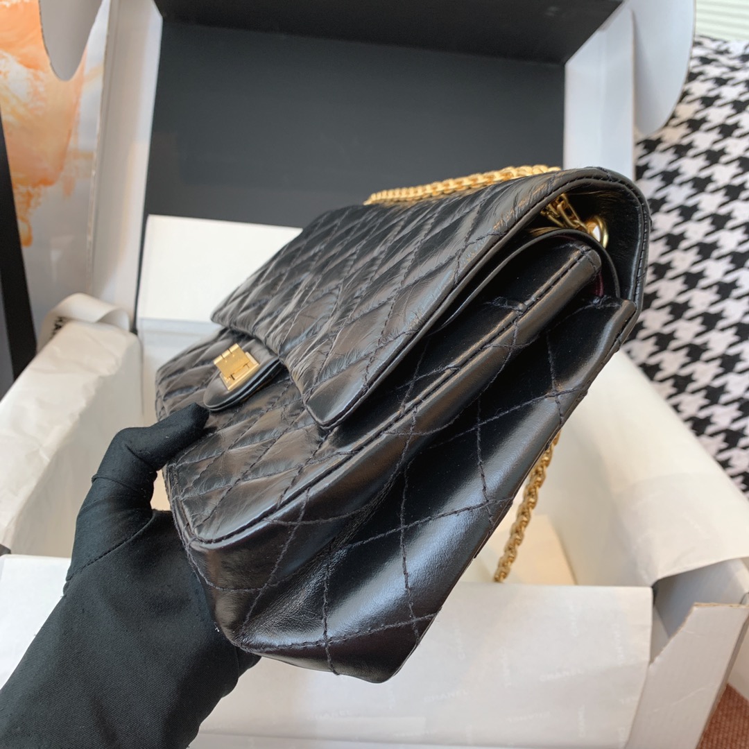 Chanel 香奈儿 复刻2.55 渠道代购版本 28cm 原厂皮 黑色 磨砂金扣
