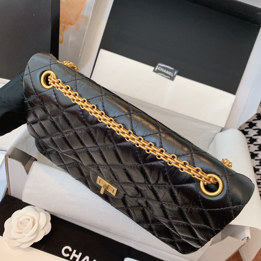 Chanel 香奈儿 复刻2.55 渠道代购版本 28cm 原厂皮 黑色 磨砂金扣