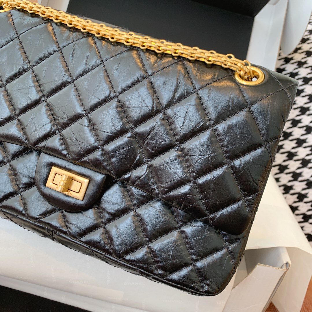 Chanel 香奈儿 复刻2.55 渠道代购版本 28cm 原厂皮 黑色 磨砂金扣