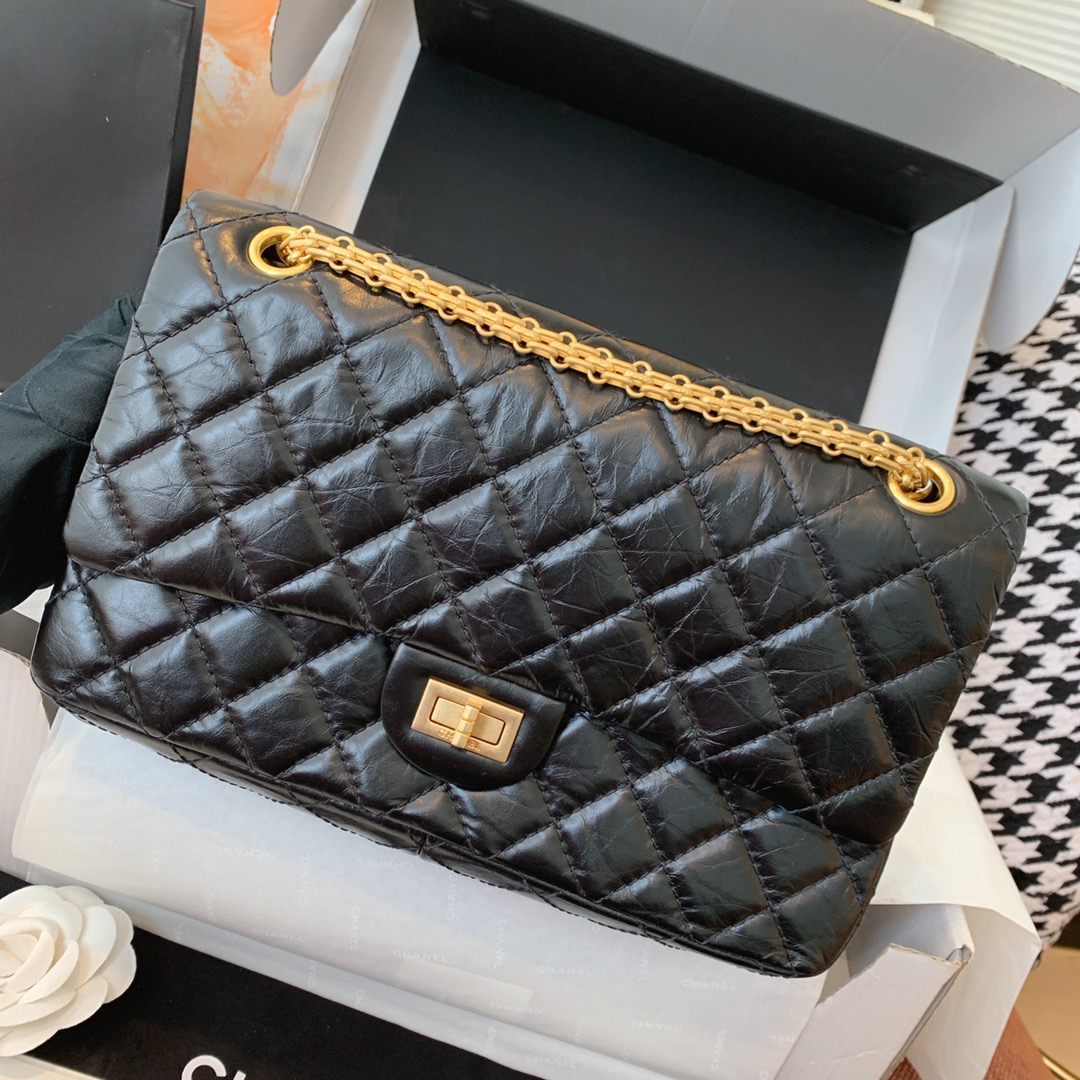 Chanel 香奈儿 复刻2.55 渠道代购版本 28cm 原厂皮 黑色 磨砂金扣