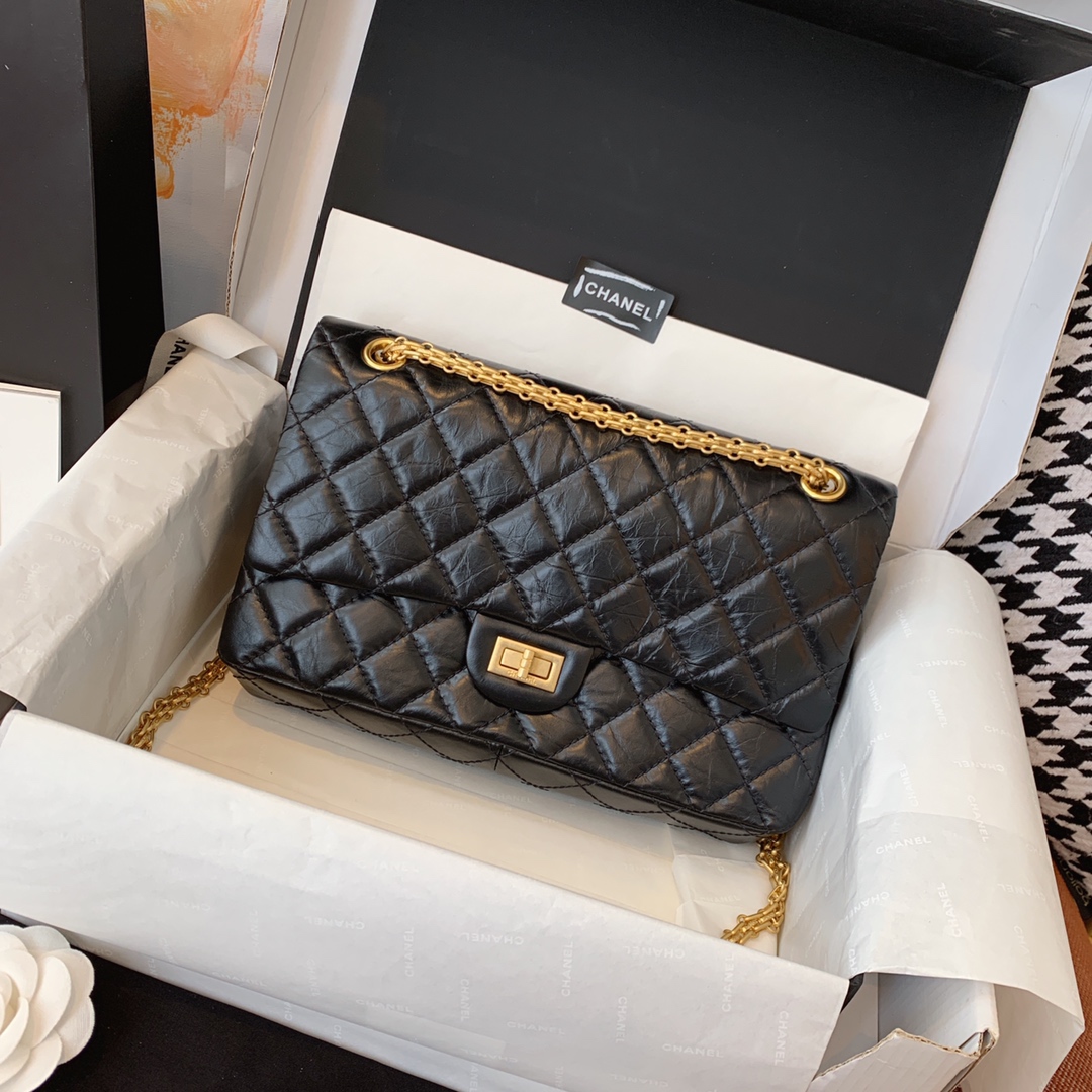 Chanel 香奈儿 复刻2.55 渠道代购版本 28cm 原厂皮 黑色 磨砂金扣