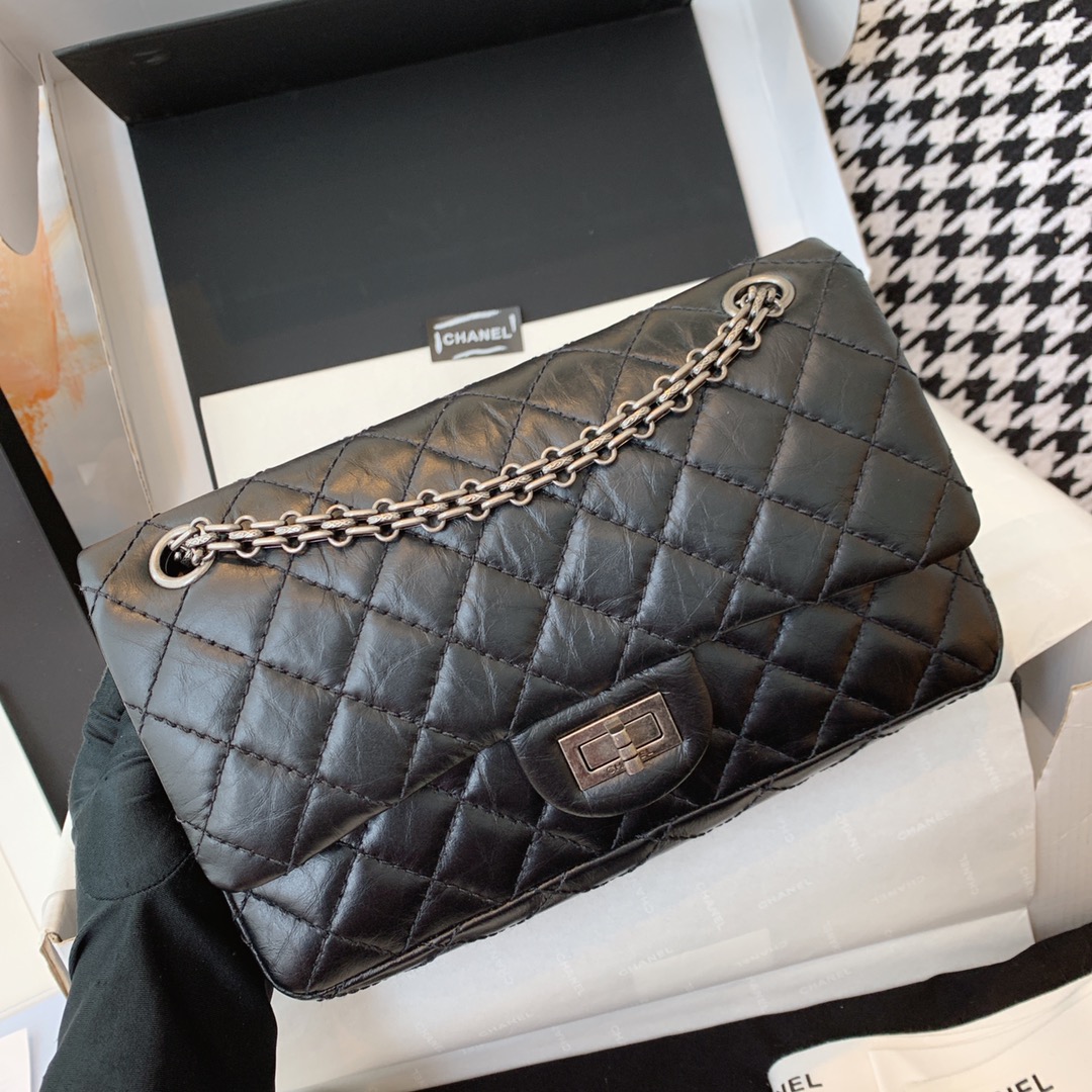 Chanel 香奈儿 复刻2.55 渠道代购版本 25cm 原厂皮 黑色 古银扣
