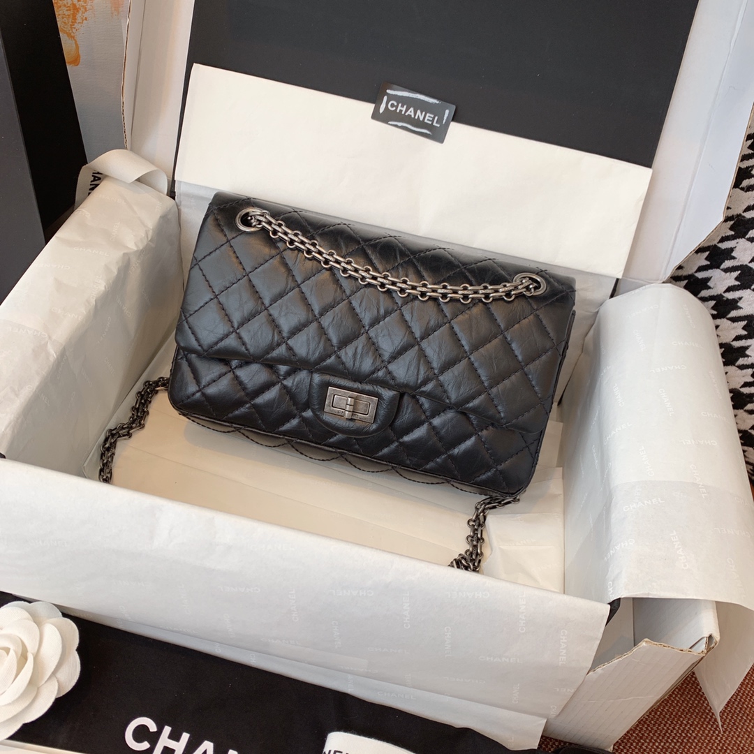 Chanel 香奈儿 复刻2.55 渠道代购版本 25cm 原厂皮 黑色 古银扣