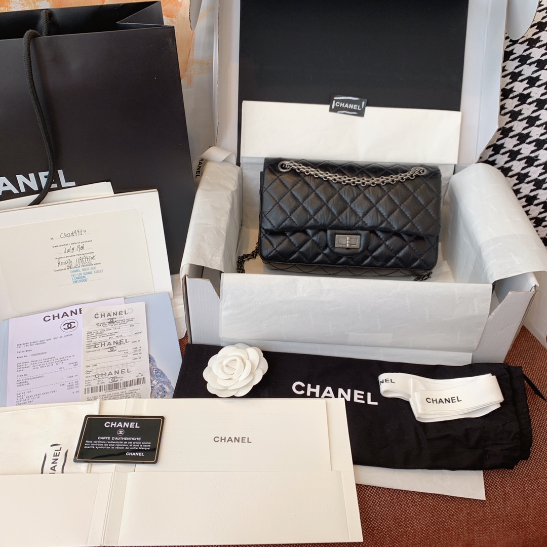 Chanel 香奈儿 复刻2.55 渠道代购版本 25cm 原厂皮 黑色 古银扣