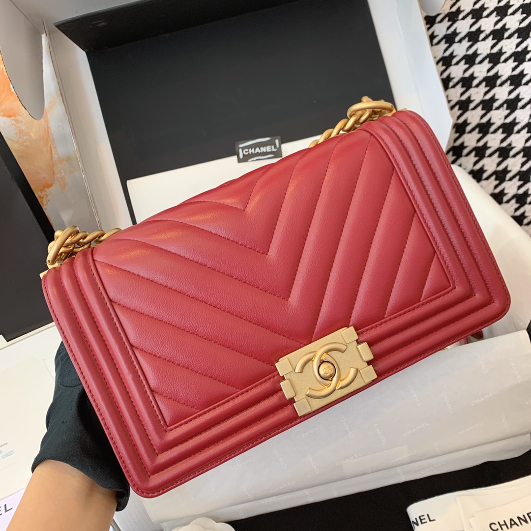 Chanel 香奈儿真品级 原厂bodin joyeux 羔羊皮 酒红色 磨砂金扣