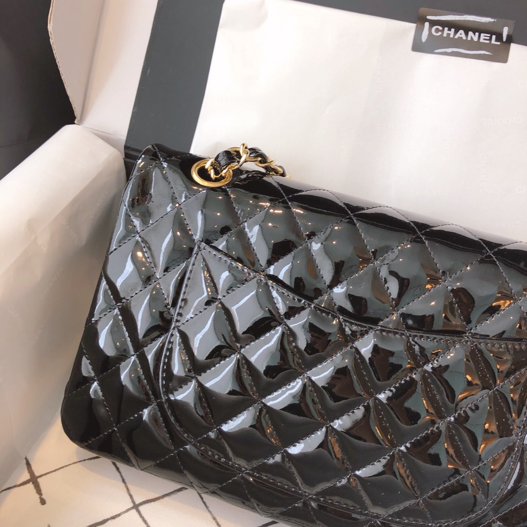 Chanel 香奈儿 真品级 原厂漆皮 Classic Flap 代购版本 25cm 黑色 金扣