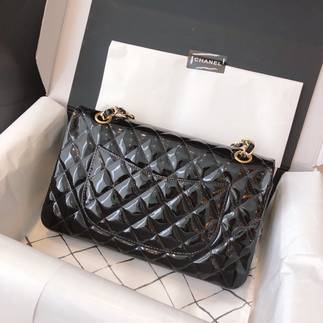 Chanel 香奈儿 真品级 原厂漆皮 Classic Flap 代购版本 25cm 黑色 金扣