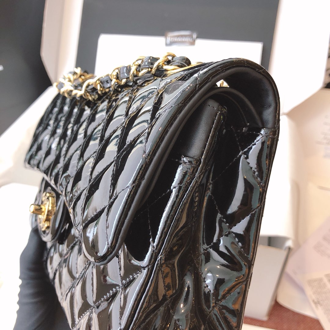 Chanel 香奈儿 真品级 原厂漆皮 Classic Flap 代购版本 25cm 黑色 金扣