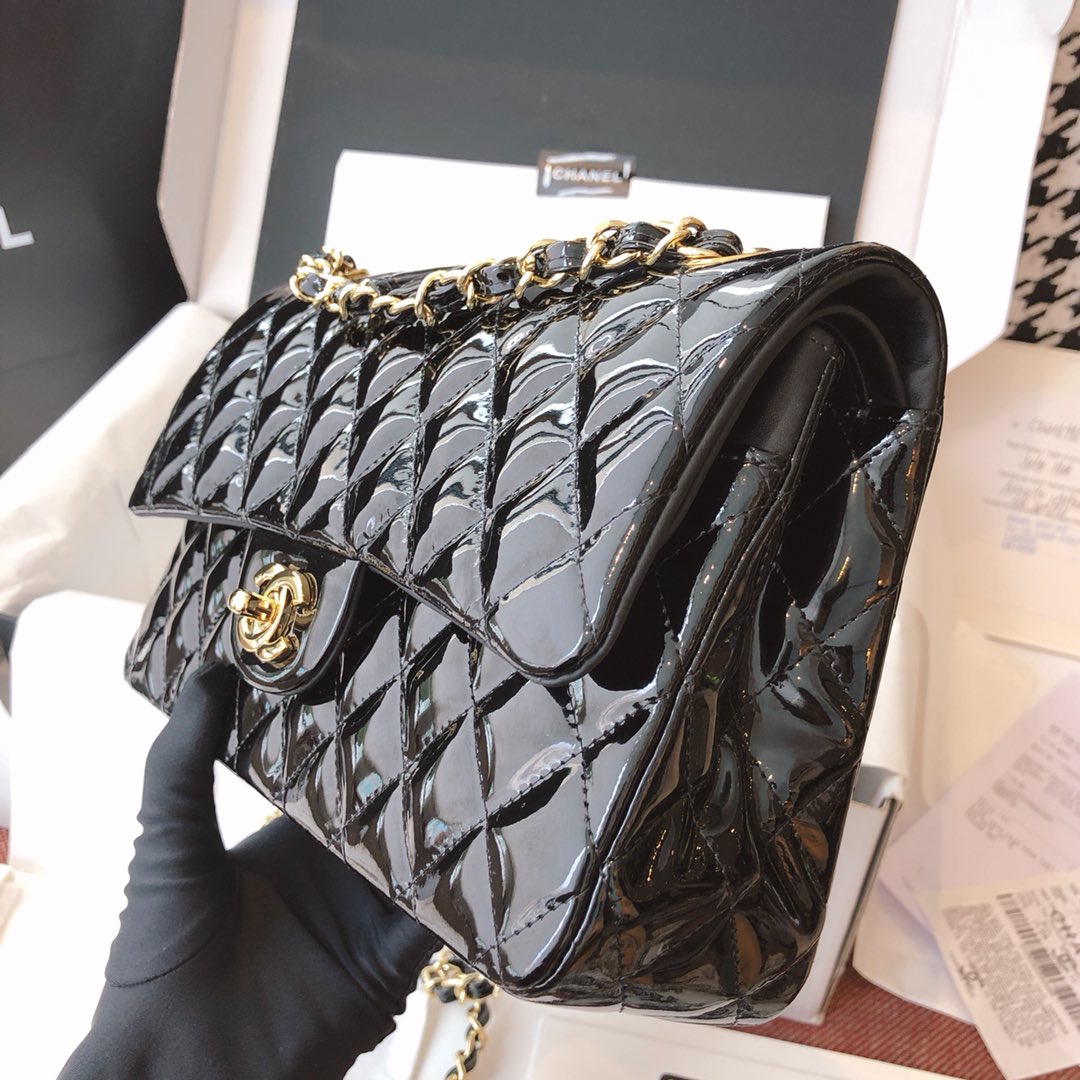 Chanel 香奈儿 真品级 原厂漆皮 Classic Flap 代购版本 25cm 黑色 金扣