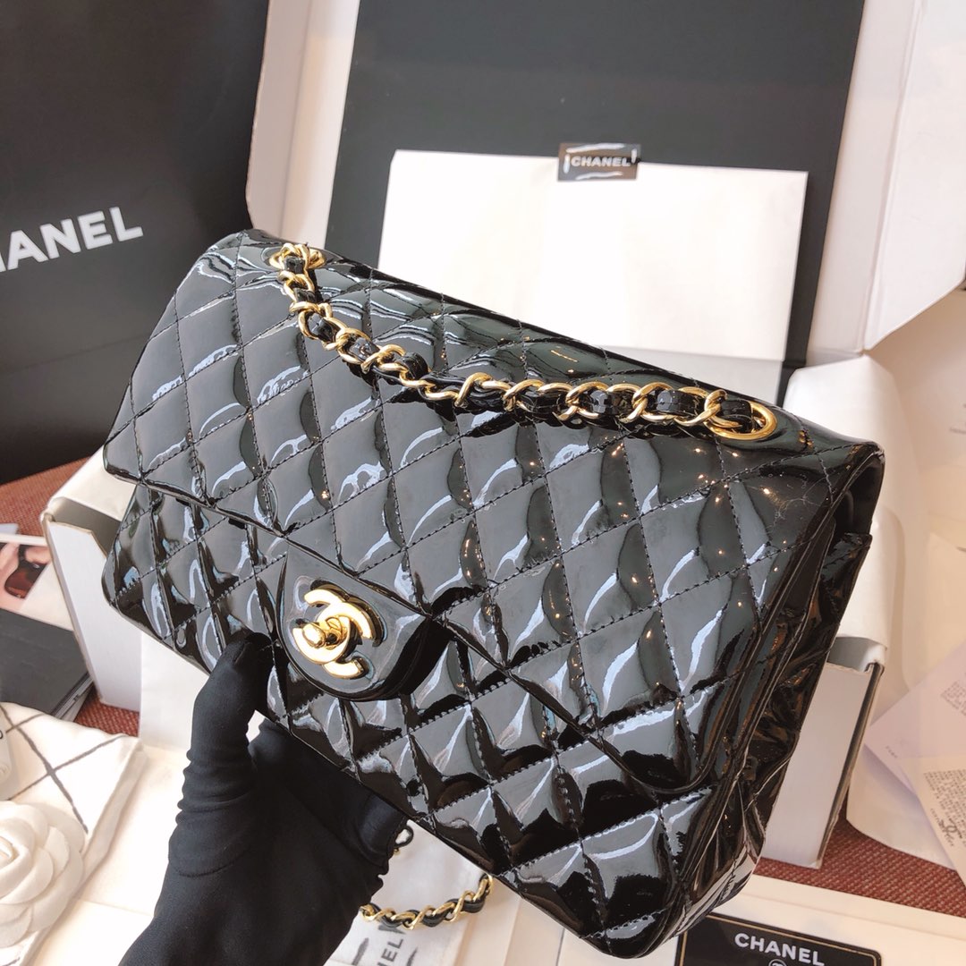 Chanel 香奈儿 真品级 原厂漆皮 Classic Flap 代购版本 25cm 黑色 金扣