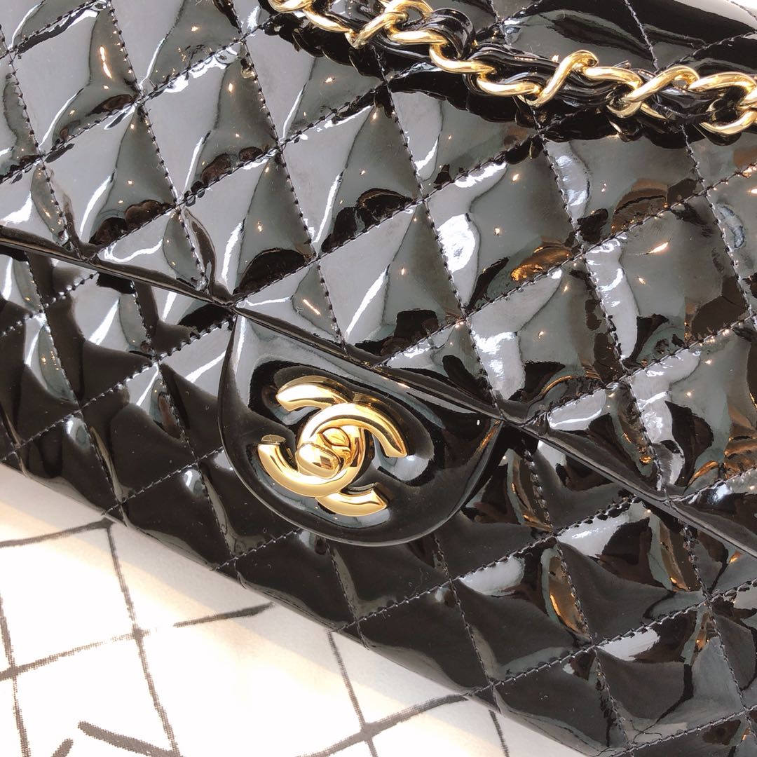 Chanel 香奈儿 真品级 原厂漆皮 Classic Flap 代购版本 25cm 黑色 金扣