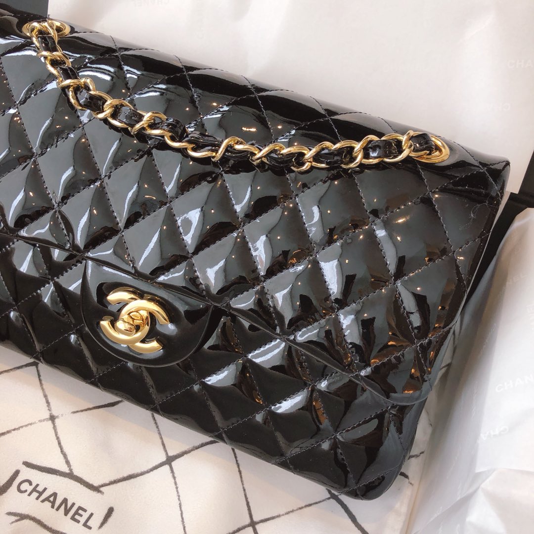Chanel 香奈儿 真品级 原厂漆皮 Classic Flap 代购版本 25cm 黑色 金扣