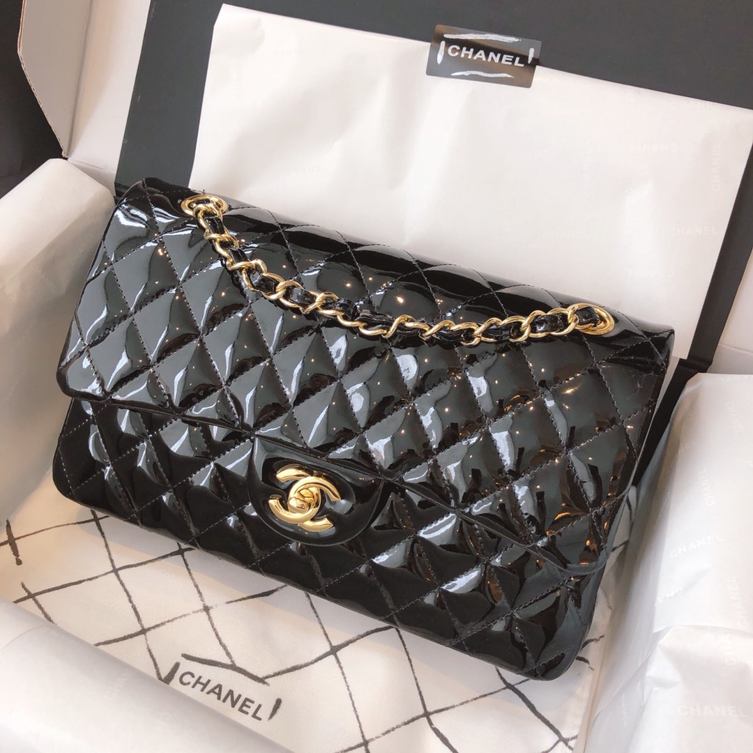 Chanel 香奈儿 真品级 原厂漆皮 Classic Flap 代购版本 25cm 黑色 金扣