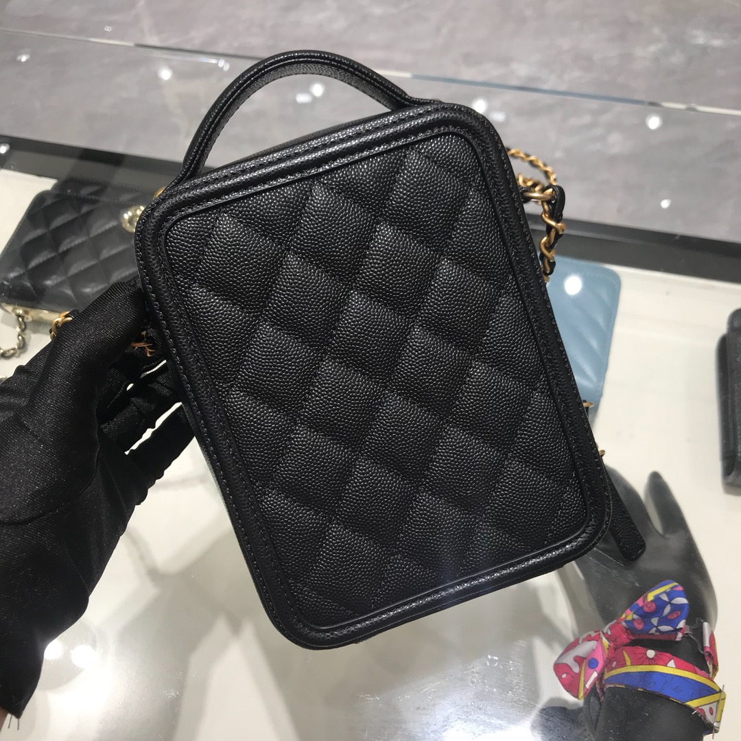 ChaneI 竖款化妆包代购版本鱼子酱小球纹原厂牛皮