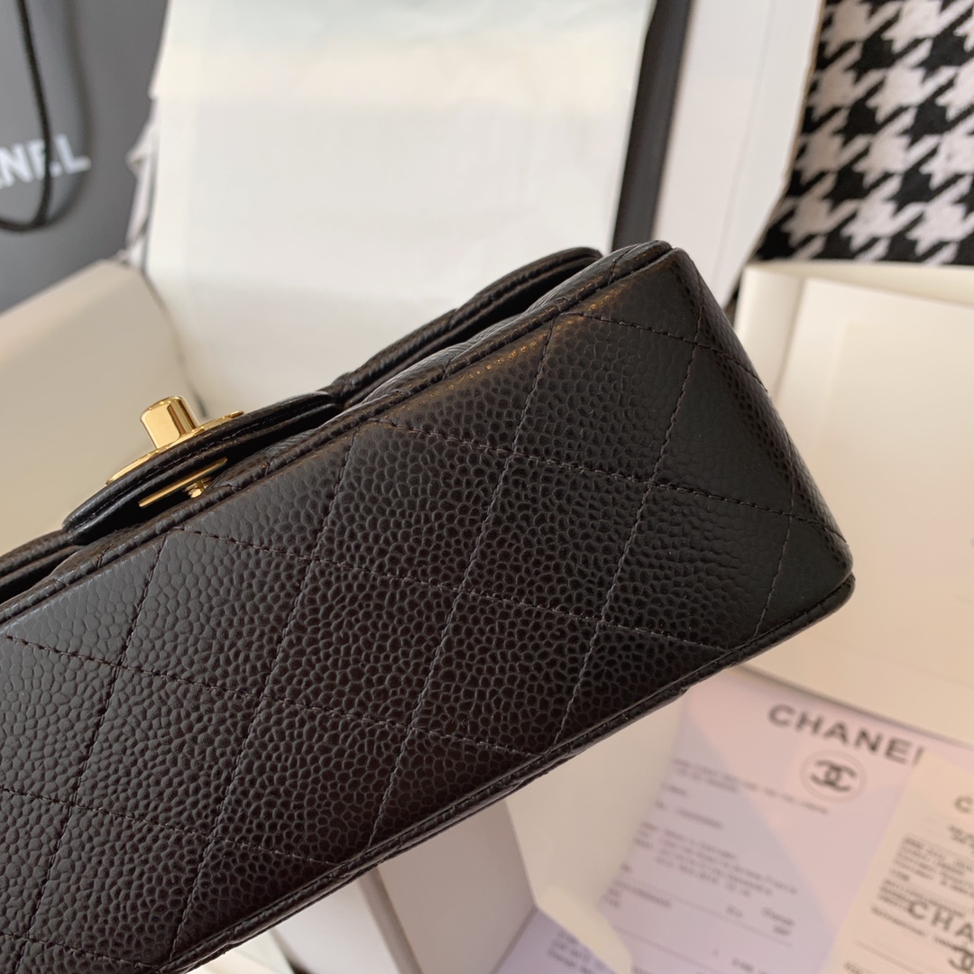 Chanel 香奈儿 黑色 金扣 CF 20cm 法国原厂Haas球纹鱼子酱牛皮