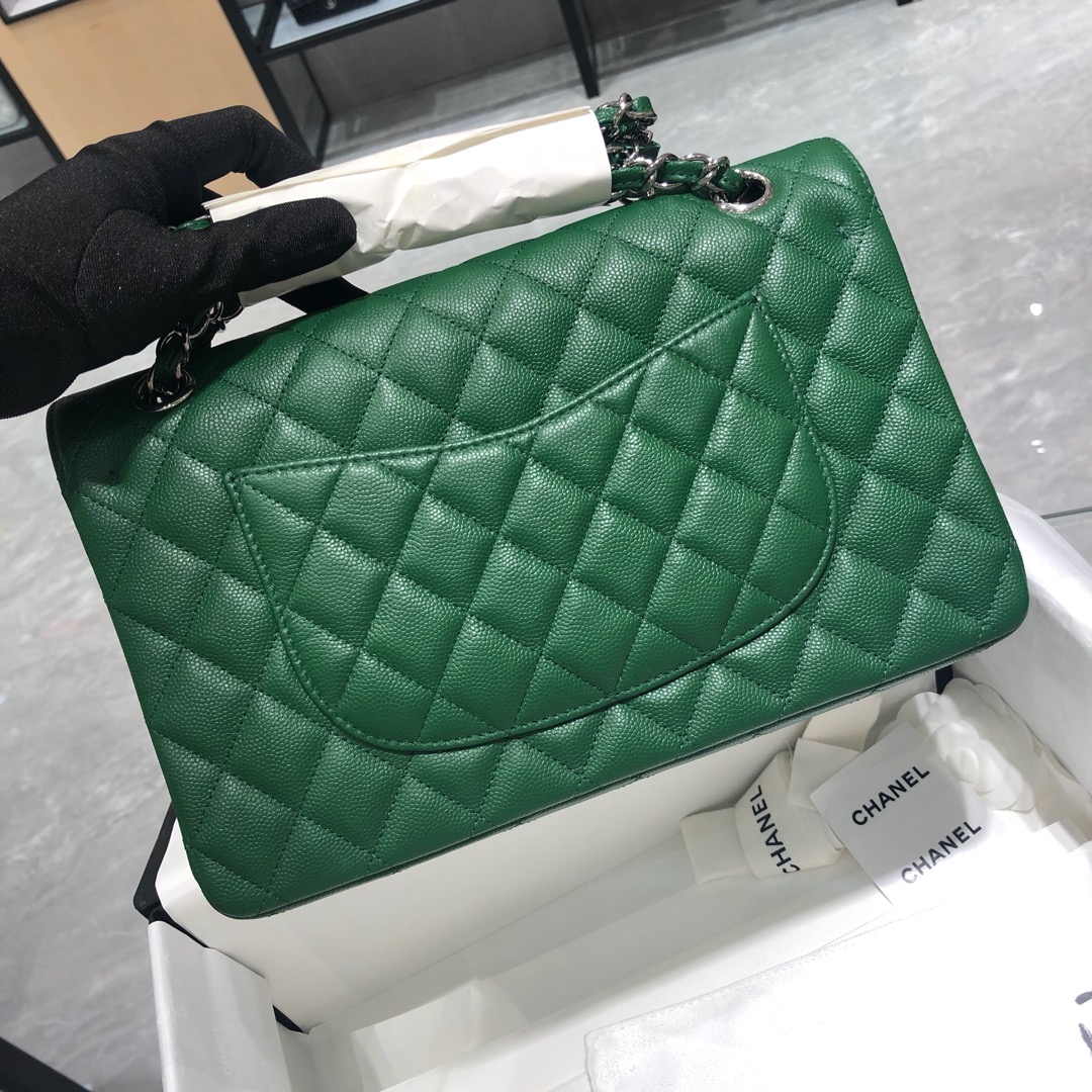 Chanel 香奈儿 法国原厂Haas球纹鱼子酱牛皮 25cm 青草绿银扣