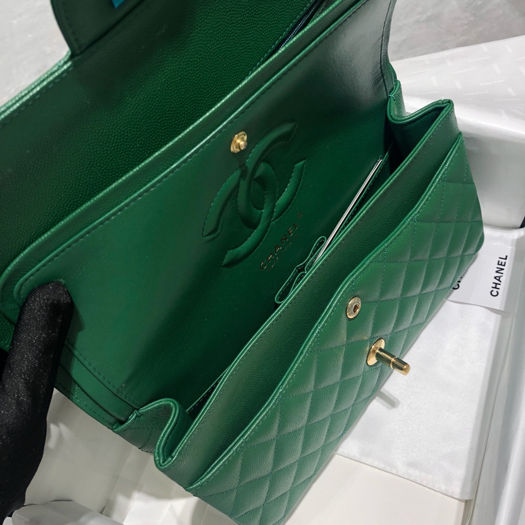Chanel 香奈儿 法国原厂Haas球纹鱼子酱牛皮 25cm 青草绿金扣