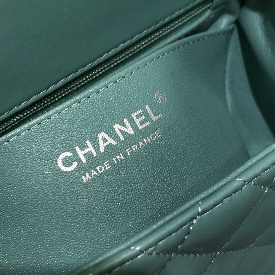 Chanel 香奈儿 CF 方胖子 进口小羊皮 薄荷绿银扣