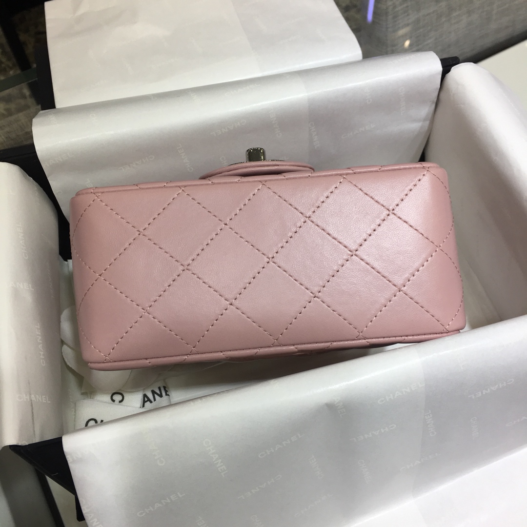 Chanel 香奈儿 CF 方胖子 进口小羊皮 浅粉银扣