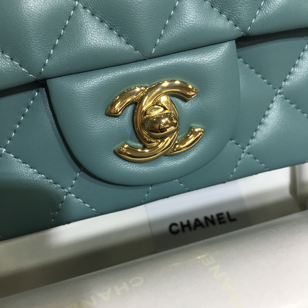 Chanel 香奈儿 CF～方胖子～进口小羊皮～薄荷绿金扣～