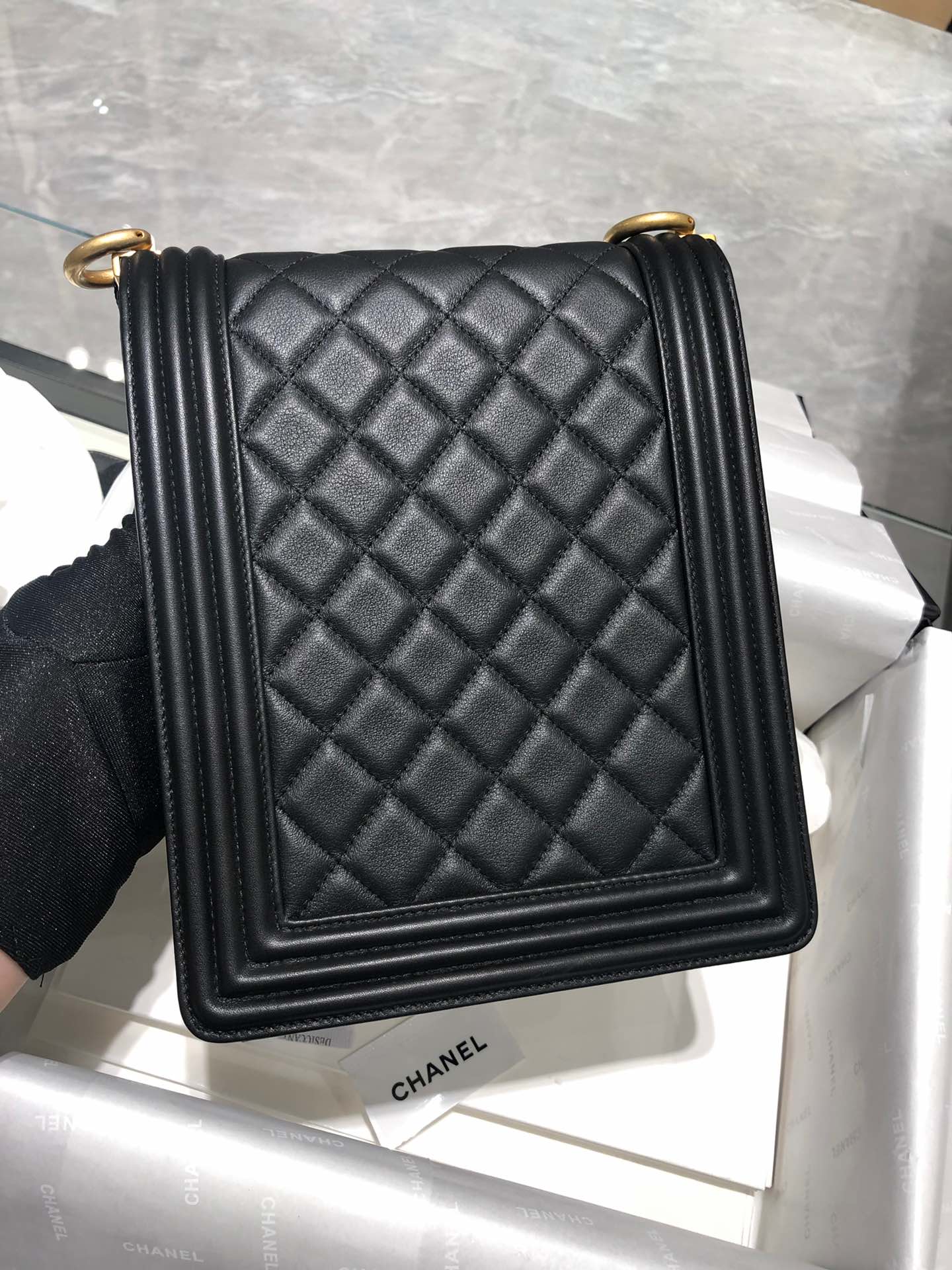 Chanel 走秀款竖版leboy 原厂胎牛皮 磨砂金扣 顶级版本
