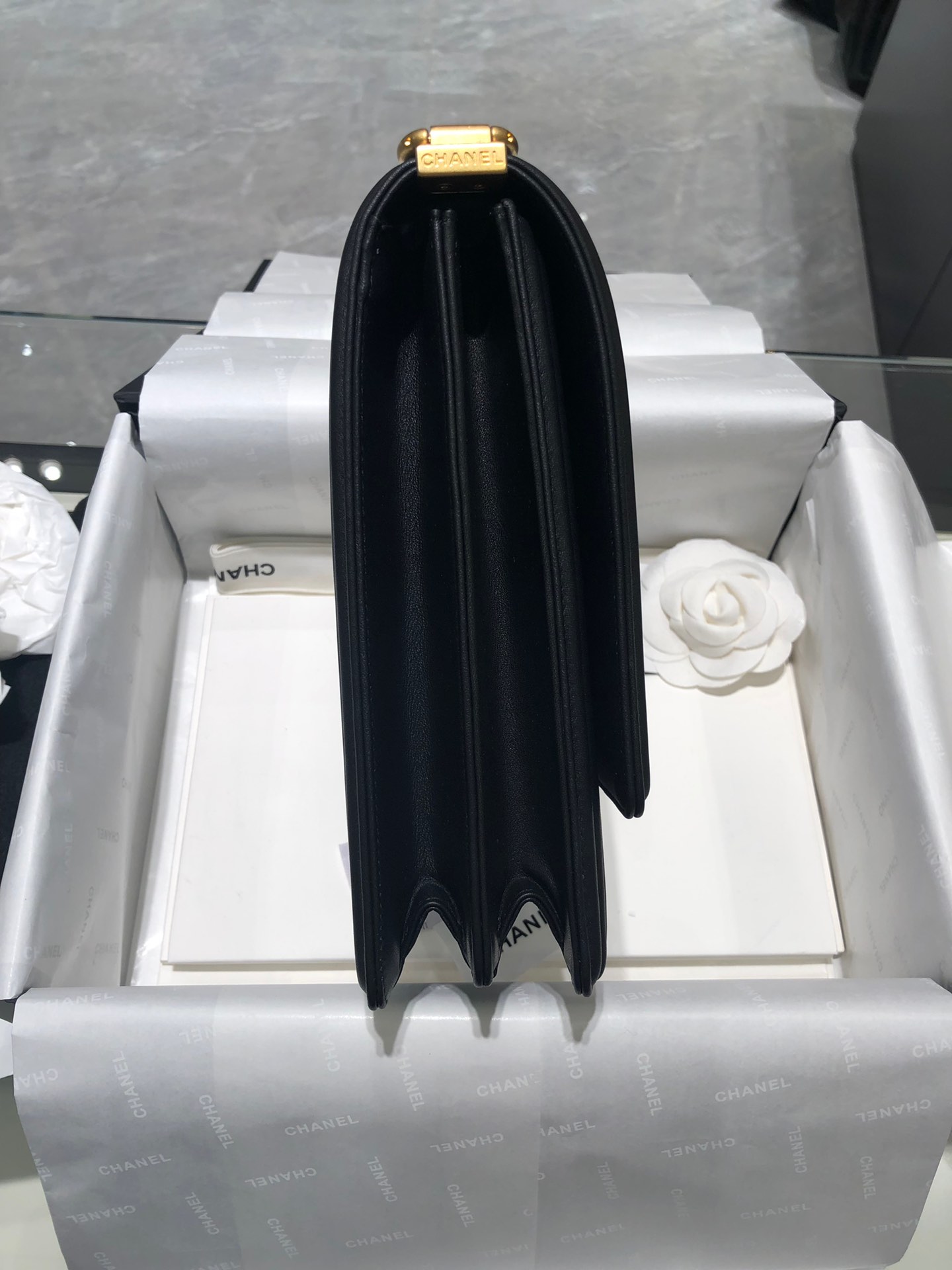 Chanel 走秀款竖版leboy 原厂胎牛皮 磨砂金扣 顶级版本