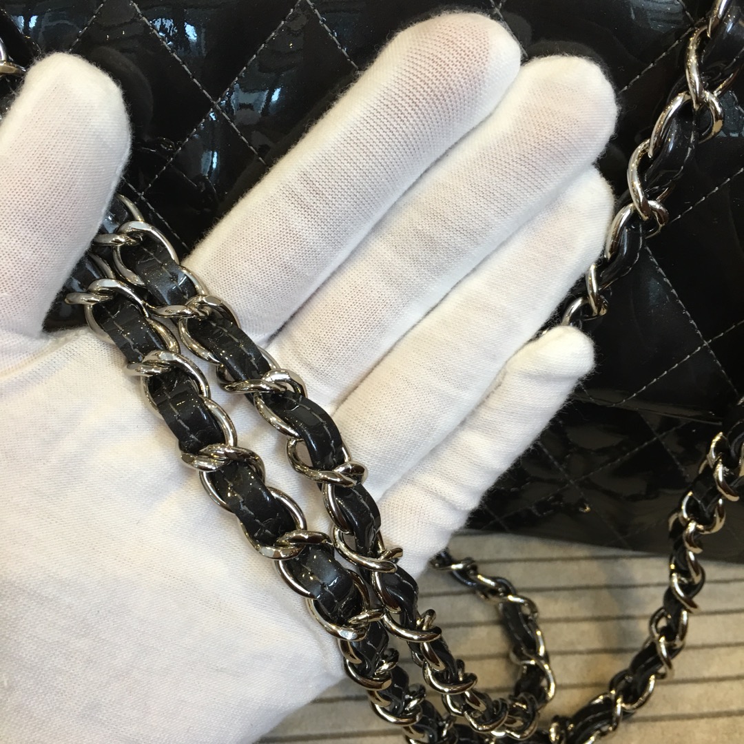 Chanel 香奈儿 Classic Flap 代购版本 25cm 进口漆皮 星空灰 银扣