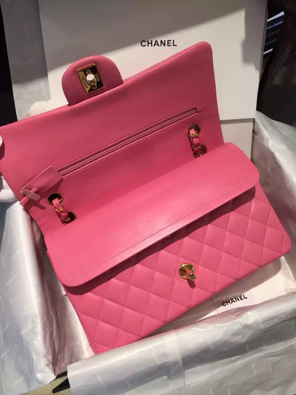 Chanel 香奈儿 Classic Flap 代购版本 25cm～进口小羊皮～桃粉色