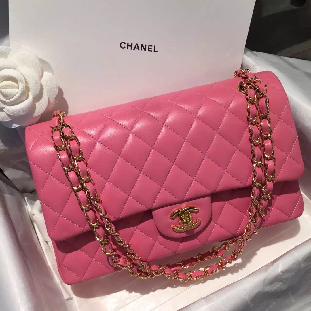 Chanel 香奈儿 Classic Flap 代购版本 25cm～进口小羊皮～桃粉色
