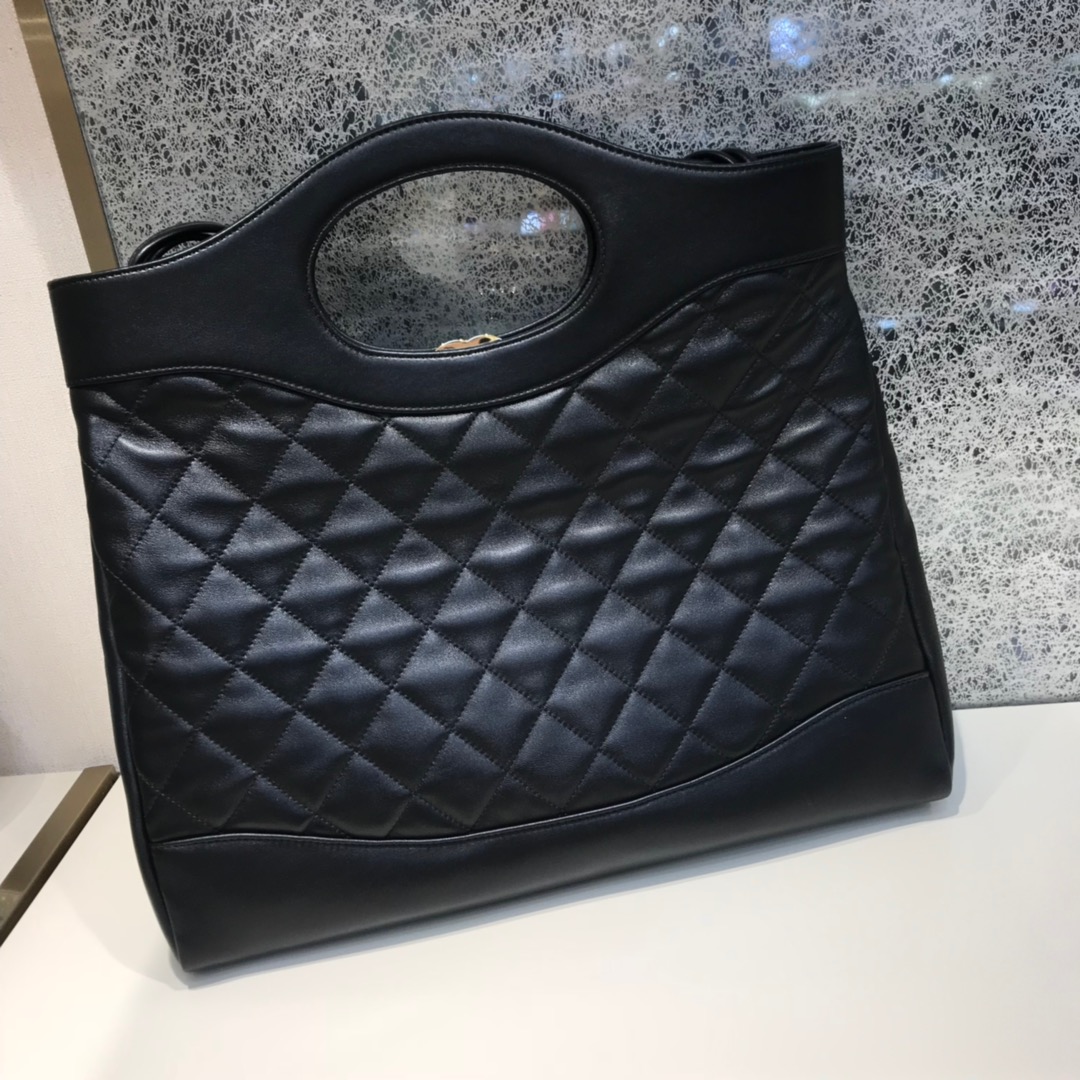 Chanel 31购物袋原厂树纹皮 金扣 可单肩背可折叠当手包 超实用 全黑色