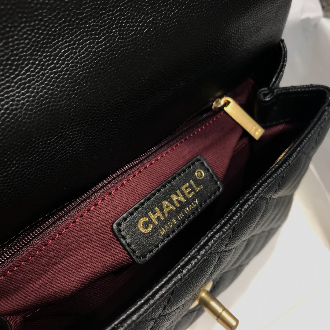 Chanel 香奈儿 CoCo Handle 顶级代购版 23cm～原厂小牛皮～球纹手柄～黑色～沙金