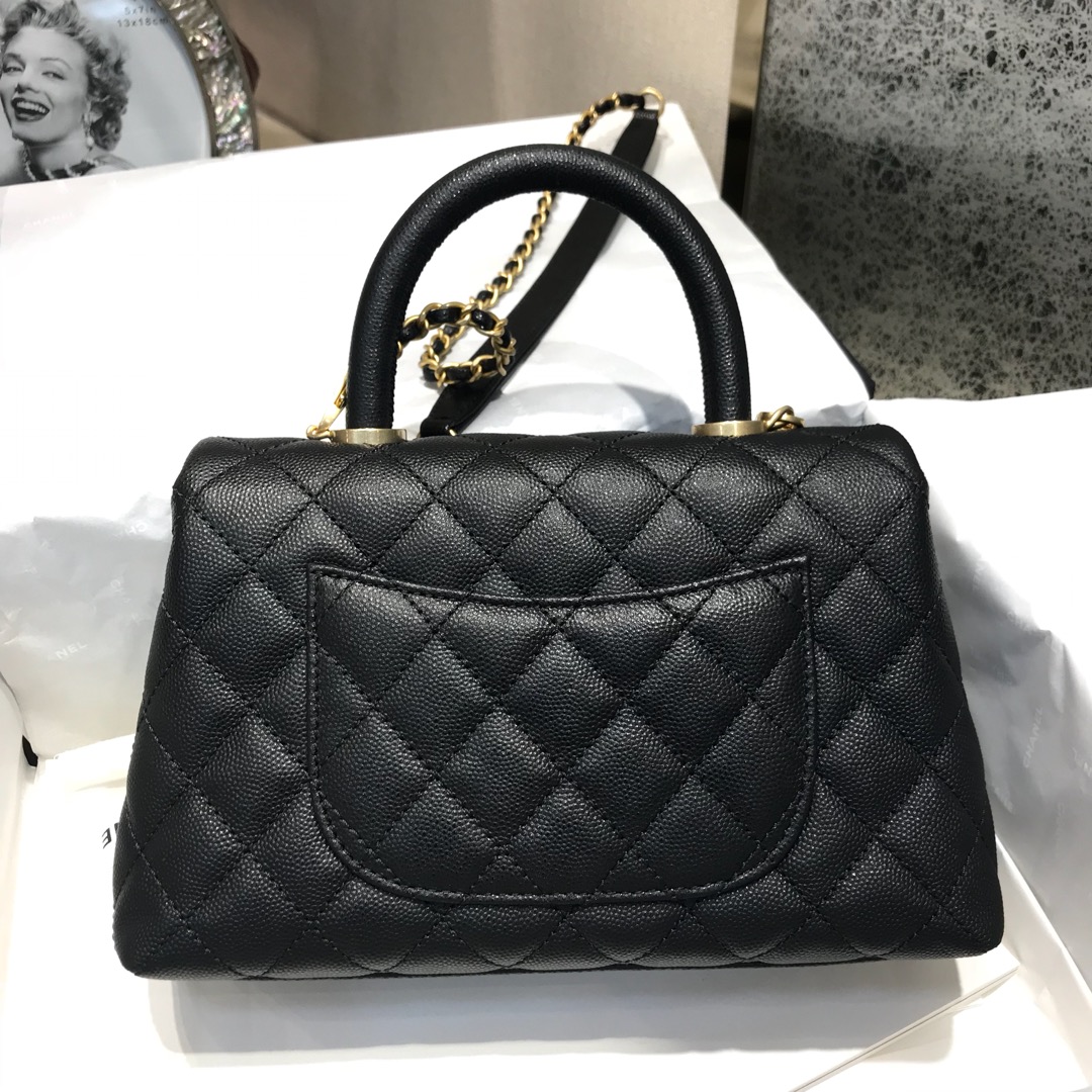 Chanel 香奈儿 CoCo Handle 顶级代购版 23cm～原厂小牛皮～球纹手柄～黑色～沙金