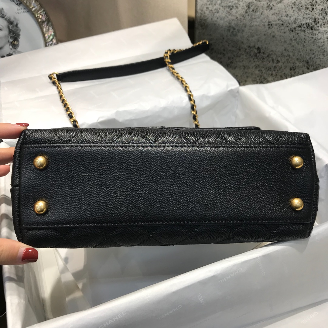 Chanel 香奈儿 CoCo Handle 顶级代购版 23cm～原厂小牛皮～球纹手柄～黑色～沙金