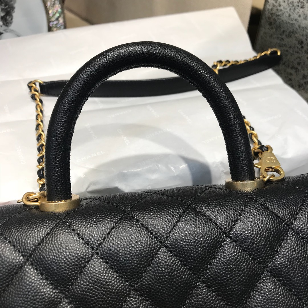 Chanel 香奈儿 CoCo Handle 顶级代购版 23cm～原厂小牛皮～球纹手柄～黑色～沙金