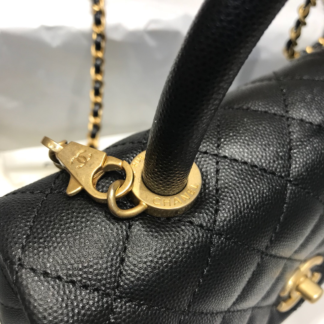 Chanel 香奈儿 CoCo Handle 顶级代购版 23cm～原厂小牛皮～球纹手柄～黑色～沙金