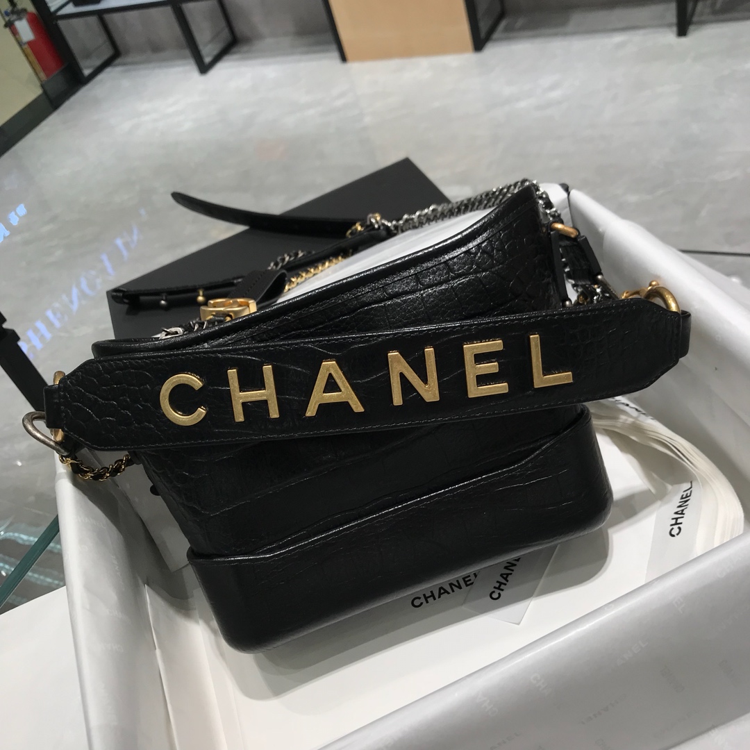 Chanel 香奈儿 黑色 Gabrielle 顶级代购版本 20cm～原厂牛皮压鳄鱼纹