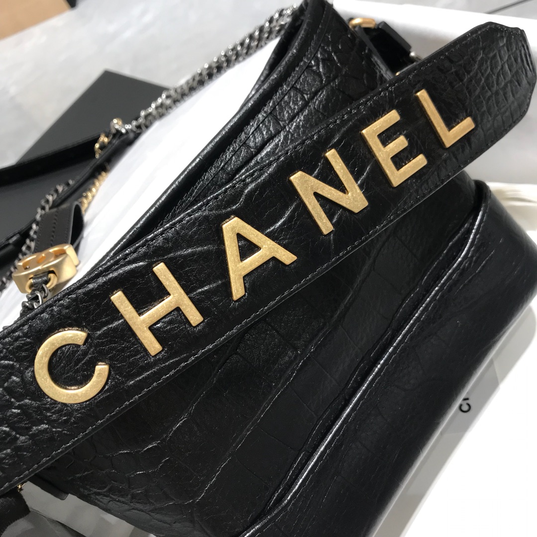 Chanel 香奈儿 黑色 Gabrielle 顶级代购版本 20cm～原厂牛皮压鳄鱼纹