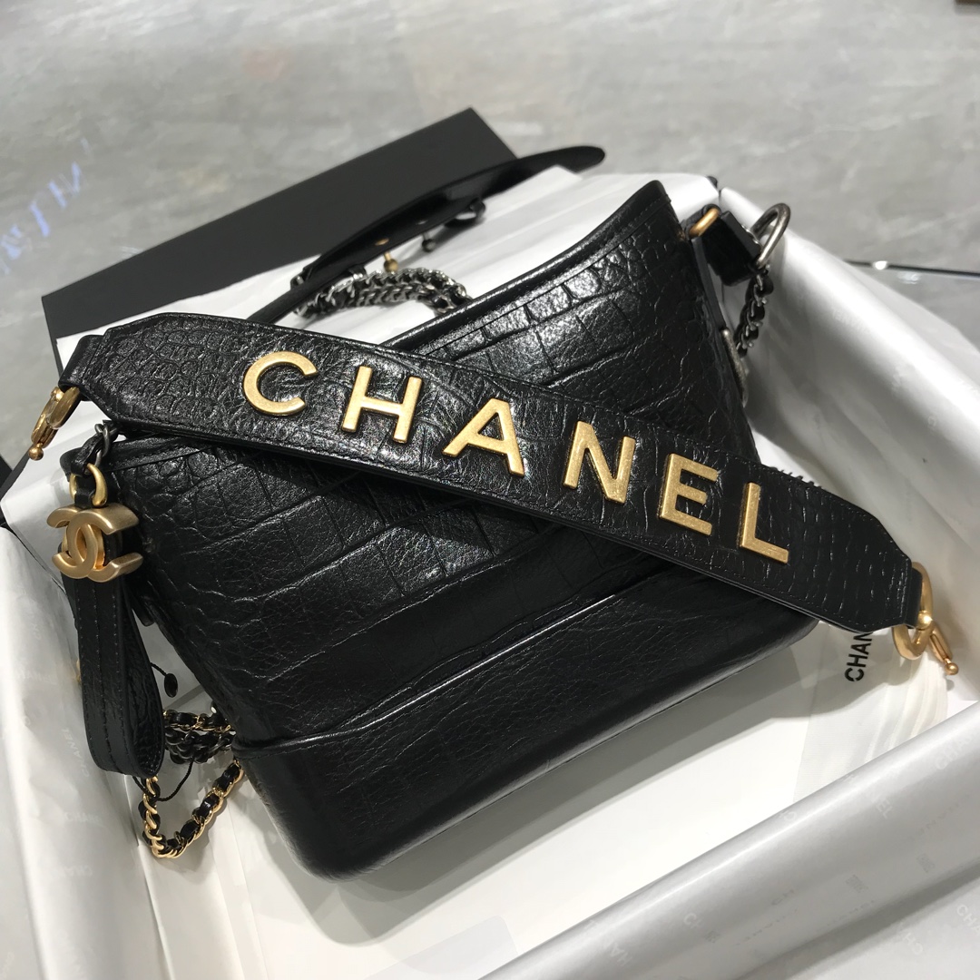 Chanel 香奈儿 黑色 Gabrielle 顶级代购版本 20cm～原厂牛皮压鳄鱼纹