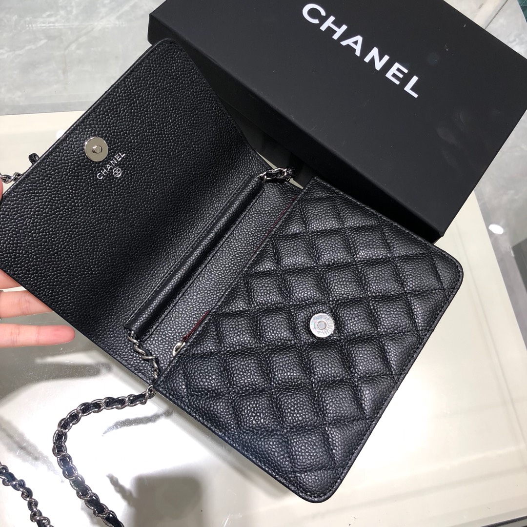 Chanel 香奈儿 WOC 17cm 进口鱼子酱 黑色 银扣