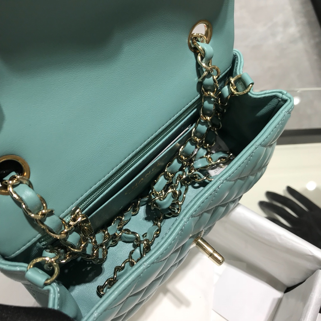 Chanel 香奈儿 Classic Flap  20cm 小羊皮真空电镀纯铜五金～ 薄荷绿色～香槟金色