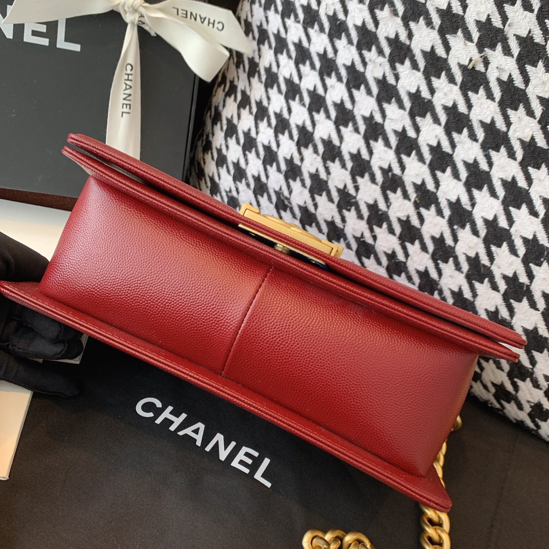 Chanel 法国原厂Haas小球纹鱼子酱牛皮 leboy 经典V格 25cm 枣红色