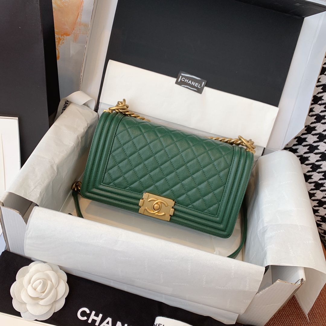 Chanel 香奈儿Leboy 顶级代购版本  25cm～原厂蚂蚁纹～墨绿色～纱金